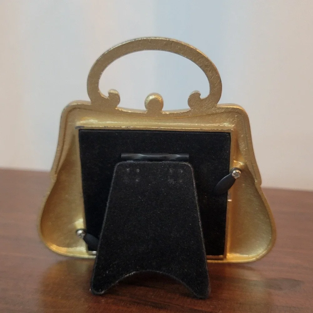 Purse Handbag Picture Frame Burgundy Red Gold Rhinestone Jewel Metal Enamel‎